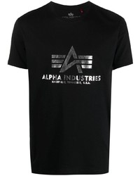 T-shirt à col rond imprimé noir et argenté Alpha Industries