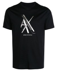 T-shirt à col rond imprimé noir et argenté Armani Exchange