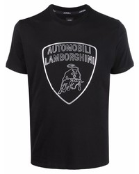 T-shirt à col rond imprimé noir et argenté Automobili Lamborghini
