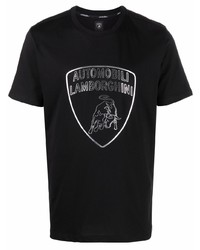 T-shirt à col rond imprimé noir et argenté Automobili Lamborghini