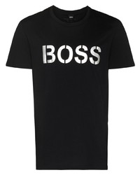 T-shirt à col rond imprimé noir et argenté BOSS