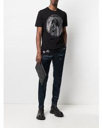 T-shirt à col rond imprimé noir et argenté Philipp Plein