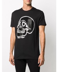 T-shirt à col rond imprimé noir et argenté Philipp Plein