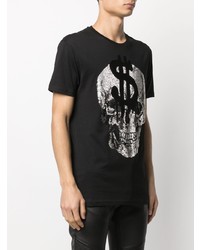 T-shirt à col rond imprimé noir et argenté Philipp Plein