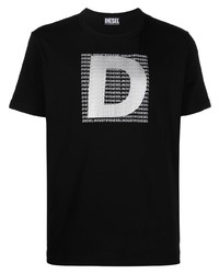 T-shirt à col rond imprimé noir et argenté Diesel