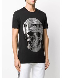 T-shirt à col rond imprimé noir et argenté Philipp Plein