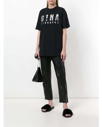 T-shirt à col rond imprimé noir et argenté Gina