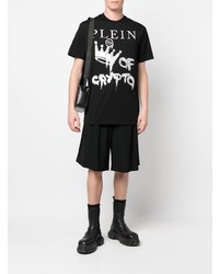 T-shirt à col rond imprimé noir et argenté Philipp Plein