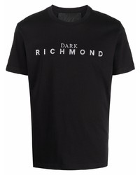 T-shirt à col rond imprimé noir et argenté John Richmond