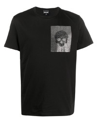 T-shirt à col rond imprimé noir et argenté Just Cavalli