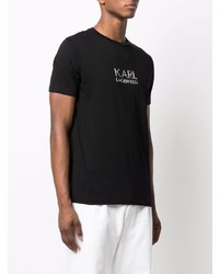 T-shirt à col rond imprimé noir et argenté Karl Lagerfeld