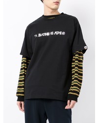 T-shirt à col rond imprimé noir et argenté A Bathing Ape