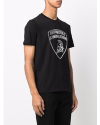 T-shirt à col rond imprimé noir et argenté Automobili Lamborghini