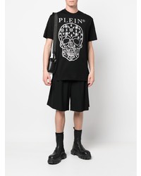 T-shirt à col rond imprimé noir et argenté Philipp Plein