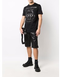 T-shirt à col rond imprimé noir et argenté Philipp Plein