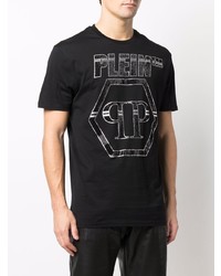 T-shirt à col rond imprimé noir et argenté Philipp Plein