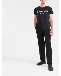 T-shirt à col rond imprimé noir et argenté Balmain