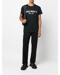 T-shirt à col rond imprimé noir et argenté Balmain