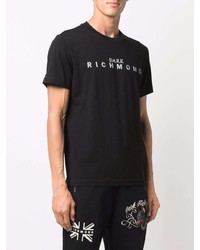 T-shirt à col rond imprimé noir et argenté John Richmond