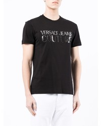 T-shirt à col rond imprimé noir et argenté VERSACE JEANS COUTURE