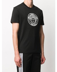 T-shirt à col rond imprimé noir et argenté Versace