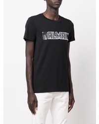 T-shirt à col rond imprimé noir et argenté Balmain