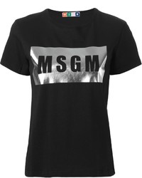 T-shirt à col rond imprimé noir et argenté MSGM