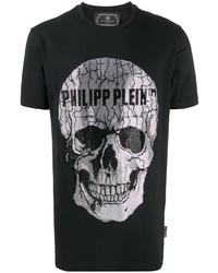 T-shirt à col rond imprimé noir et argenté Philipp Plein