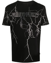 T-shirt à col rond imprimé noir et argenté Philipp Plein