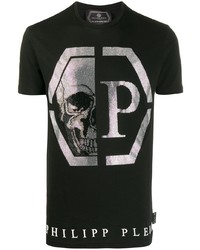 T-shirt à col rond imprimé noir et argenté Philipp Plein