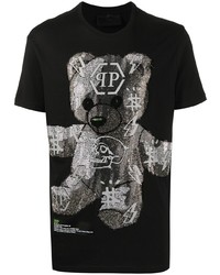 T-shirt à col rond imprimé noir et argenté Philipp Plein