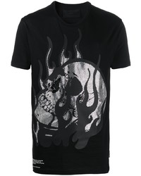 T-shirt à col rond imprimé noir et argenté Philipp Plein