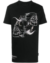 T-shirt à col rond imprimé noir et argenté Philipp Plein