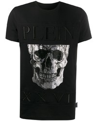 T-shirt à col rond imprimé noir et argenté Philipp Plein