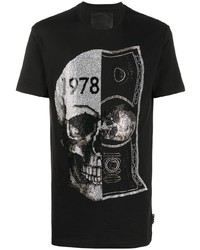 T-shirt à col rond imprimé noir et argenté Philipp Plein