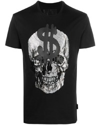 T-shirt à col rond imprimé noir et argenté Philipp Plein