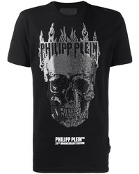 T-shirt à col rond imprimé noir et argenté Philipp Plein