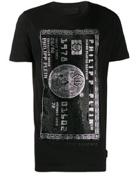 T-shirt à col rond imprimé noir et argenté Philipp Plein