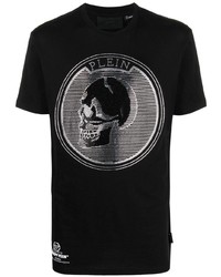 T-shirt à col rond imprimé noir et argenté Philipp Plein