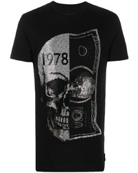 T-shirt à col rond imprimé noir et argenté Philipp Plein