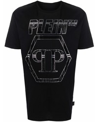 T-shirt à col rond imprimé noir et argenté Philipp Plein