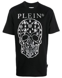 T-shirt à col rond imprimé noir et argenté Philipp Plein
