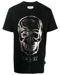 T-shirt à col rond imprimé noir et argenté Philipp Plein