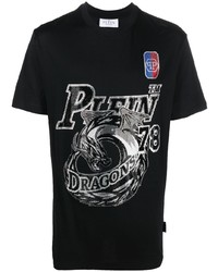 T-shirt à col rond imprimé noir et argenté Philipp Plein