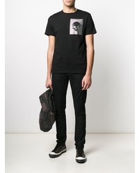 T-shirt à col rond imprimé noir et argenté Just Cavalli