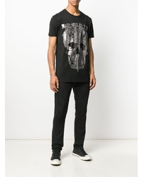 T-shirt à col rond imprimé noir et argenté Philipp Plein