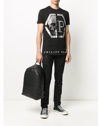 T-shirt à col rond imprimé noir et argenté Philipp Plein