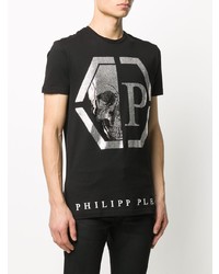 T-shirt à col rond imprimé noir et argenté Philipp Plein