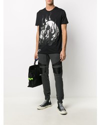 T-shirt à col rond imprimé noir et argenté Philipp Plein