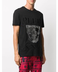 T-shirt à col rond imprimé noir et argenté Philipp Plein